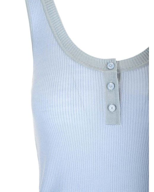 Chloé Blue Ribbed Button-Fastening Top