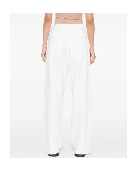 MM6 by Maison Margiela White Raw-Cut Frayed Wide-Leg Trousers