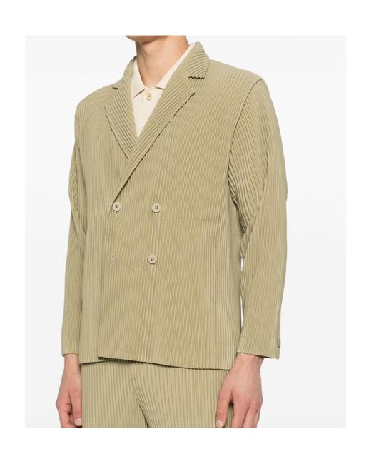 Homme Plissé Issey Miyake Natural Buttoned Pleated Jacket for men