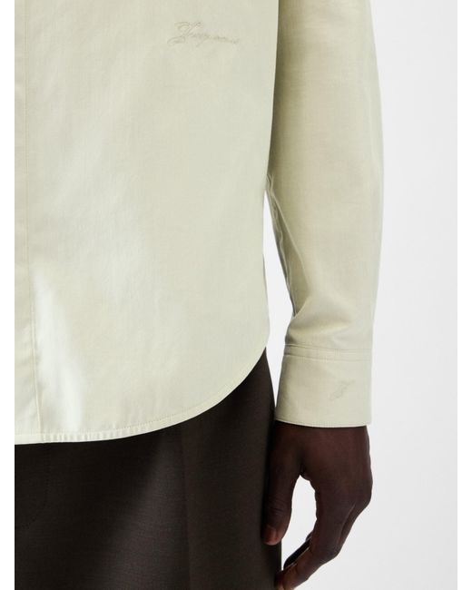 Jacquemus White Long-Sleeved Curved Hem Shirt for men