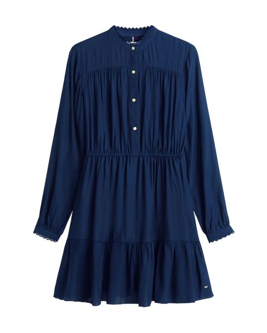 Tommy Hilfiger Blue Diamond Flag Jacquard Tiered Mini Dress