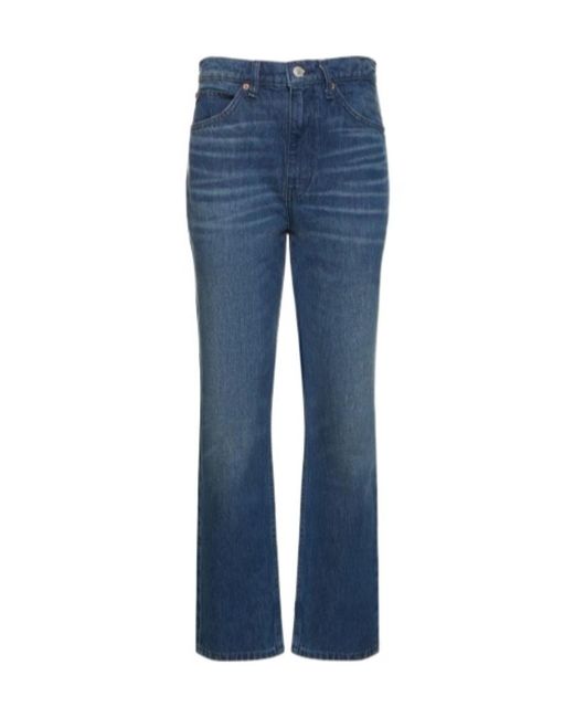 Re/done Blue Denim Trousers With Logo Affixed