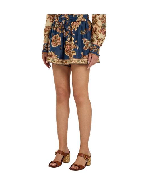 Zimmermann Blue Printed Silk Shorts
