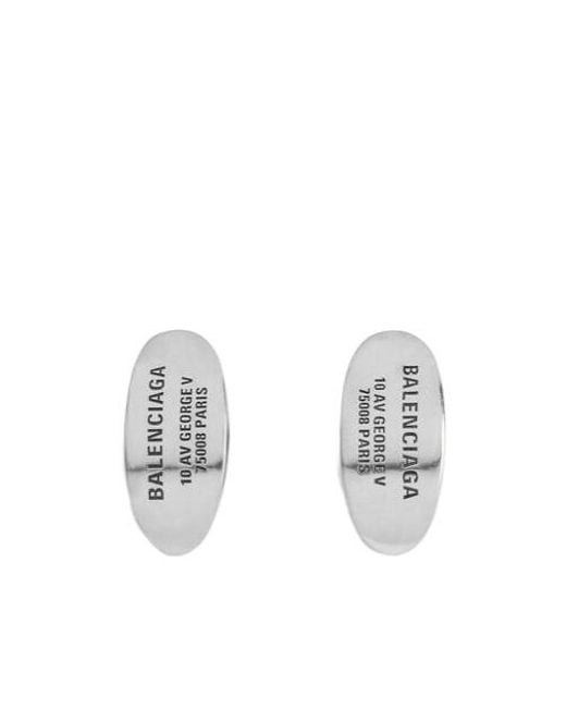 Balenciaga White Logo Engraved Earrings for men