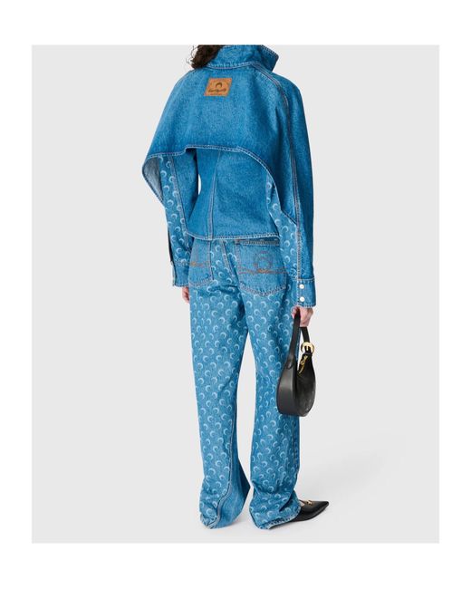 MARINE SERRE Blue Moon Laser Wash Denim Baggy Jeans