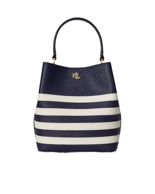 Ralph Lauren Blue Striped Leather Satchel