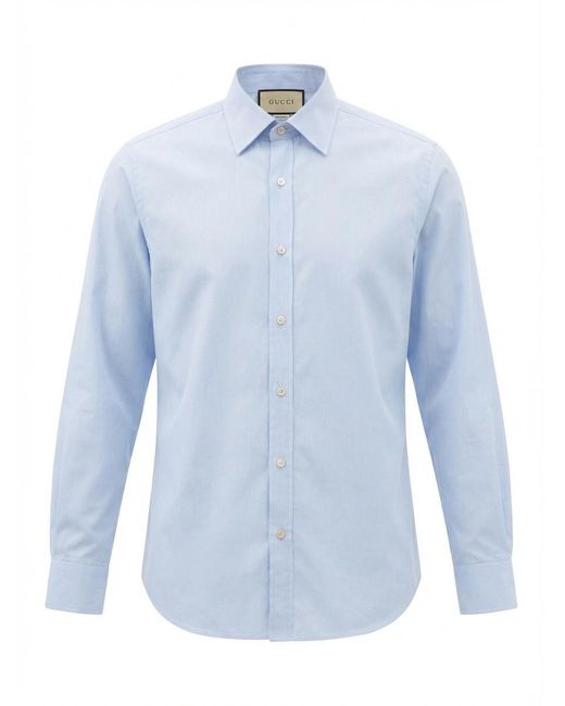 Gucci Blue Cotton Poplin Shirt With Double G for men