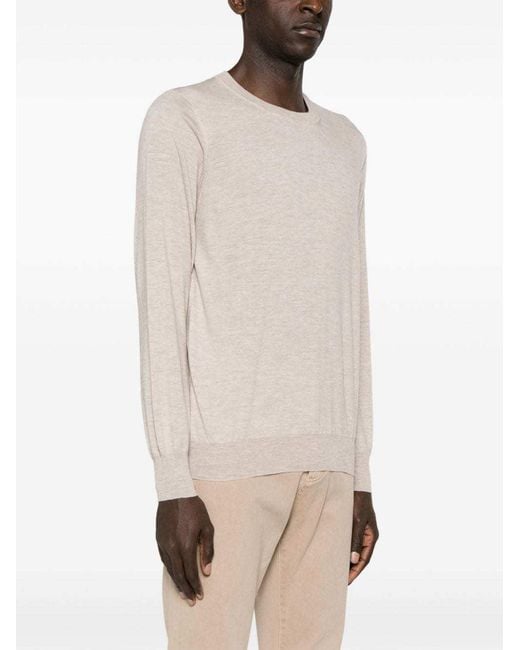 Brunello Cucinelli White Ribbed Crew Neck Sweater for men