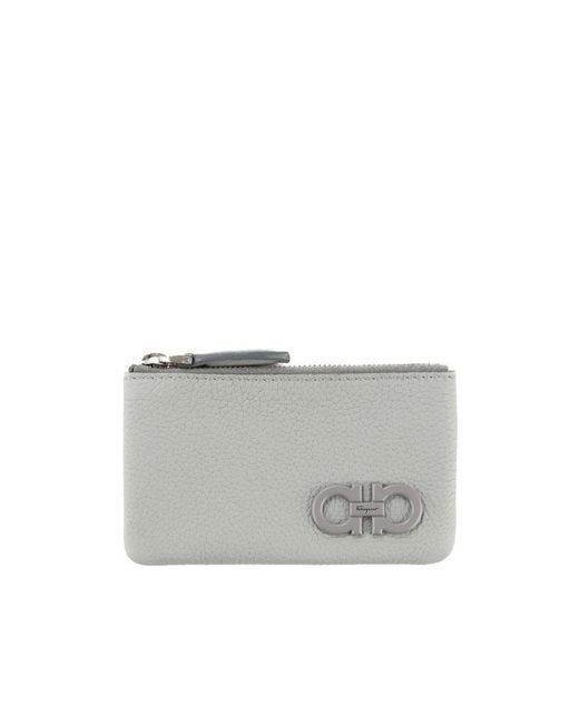Ferragamo Gray Zipper Coin Purse for men