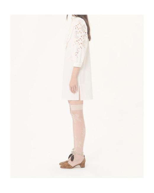 Valentino White Embroidered Poplin Shirt Dress