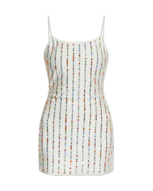 Oseree White Rhinestone-Embellished Minidress