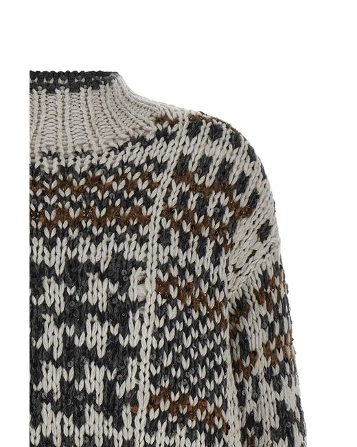 Brunello Cucinelli Black Sequin Embellished Mock Neck Sweater