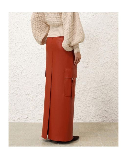 Zimmermann Orange Illustration Leather Midi Skirt