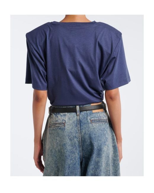 Magda Butrym Blue Cropped Cotton-Blend T-Shirt