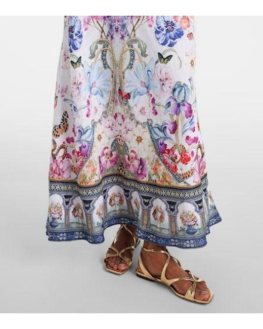 Camilla White Crystal-Embellished Linen Slip Dress