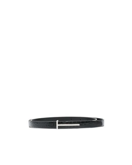 Tom Ford White Embossed Slim T Belt for men