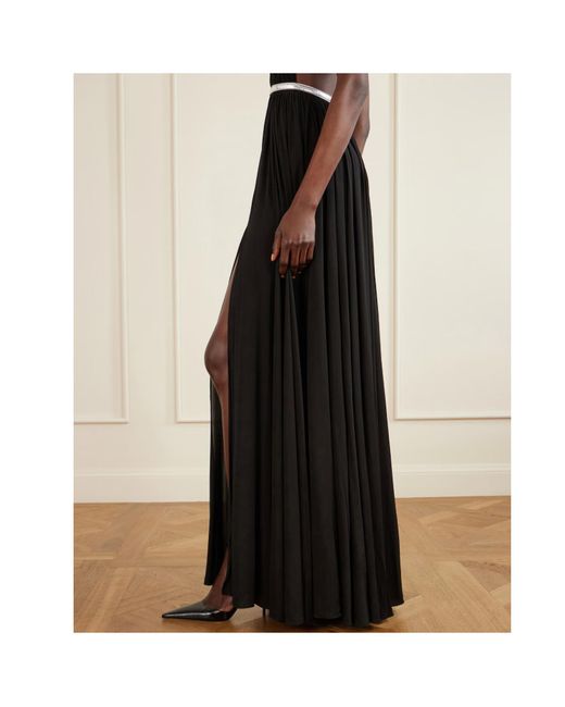 Alaïa Black Metallic Elaphe-Trimmed Pleated Jersey Gown