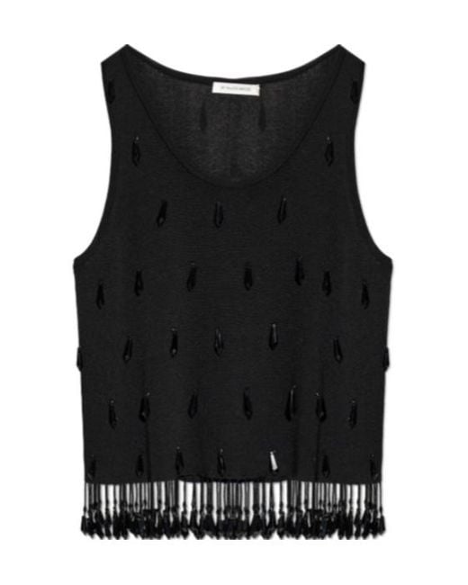 By Malene Birger Black Hysa Bead-Embellished Fringe Top