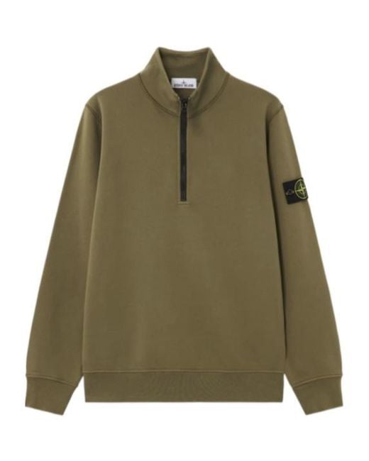 Stone Island Green Half-Zip Logo Sweatshirt for men