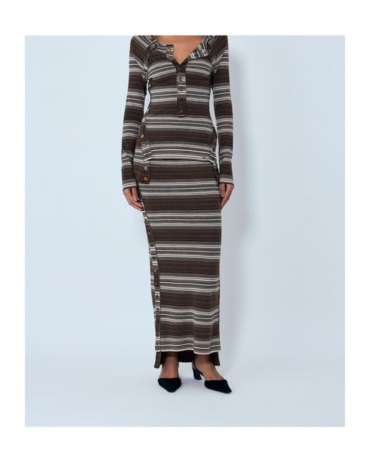KNWLS Black Striped Knit Midi Skirt