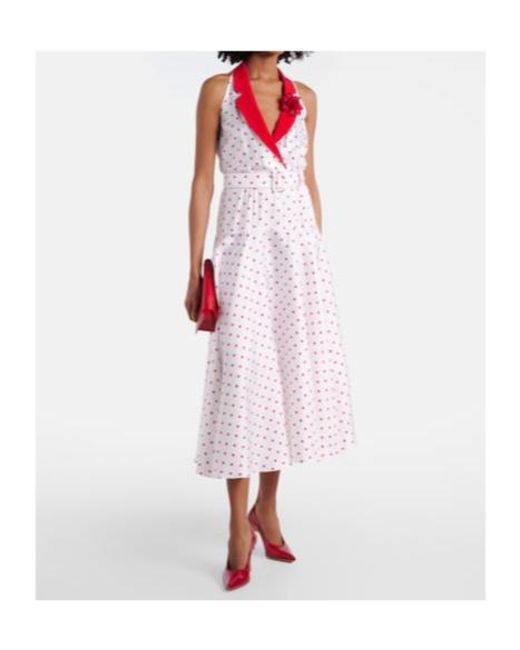 Rodarte White Polka-Dot Belted Silk Twill Midi Dress