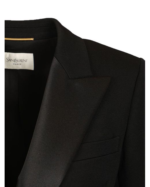 Saint Laurent Black Double-Breasted Long-Sleeved Jacket