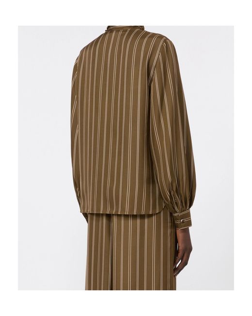 Max Mara Brown Stripe-Print Silk Blouse