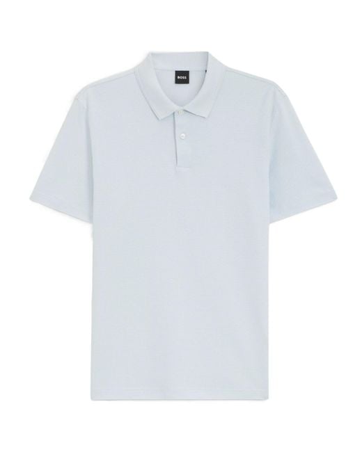 Boss White Cotton-Blend Polo Shirt With Bubble-Structured Jacquard for men