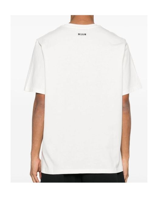 MSGM White Logo Embroidered Jersey T-Shirt for men