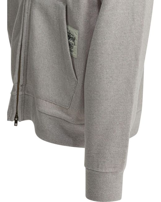 Stussy Gray Stüssy Zip-Up Drawstring Hoodie for men
