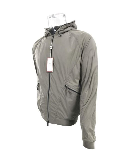 Armani Collezioni Gray Long-Sleeved Zipper Hat Casual Jacket for men