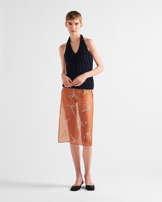 Prada Orange Pattern-Embroidered Skirt