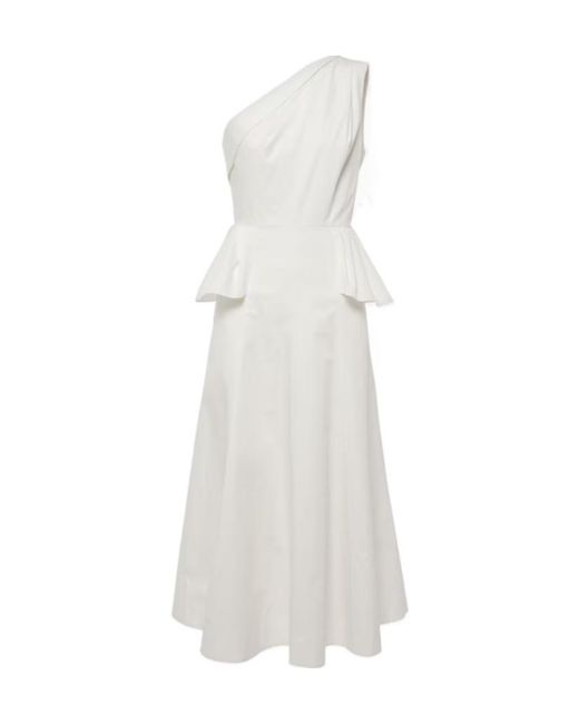 Roland Mouret White One-Shoulder Cotton Poplin Midi Dress