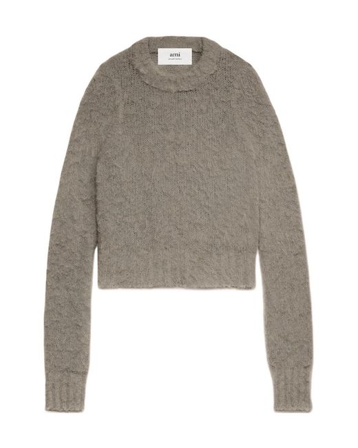 AMI Gray Ami Brushed Crewneck Knitted Jumper
