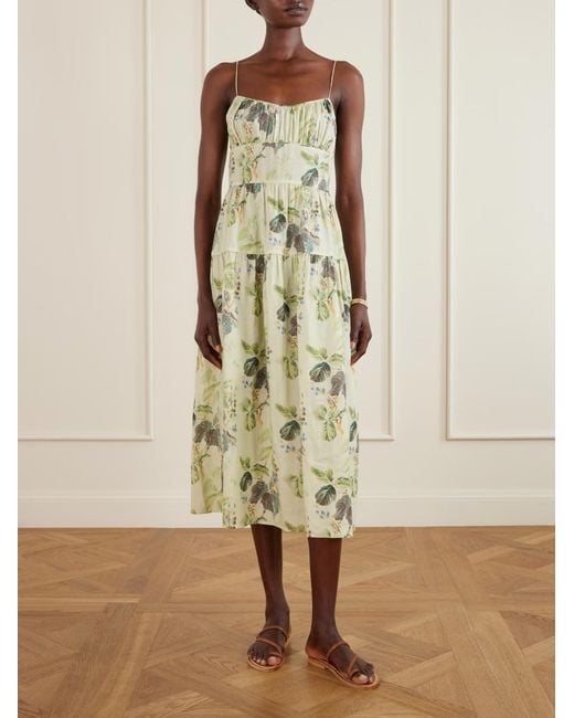 Doen White Benoit Multi-Layered Pleated Print Dress