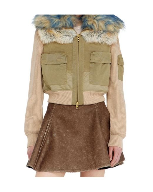 DIESEL Blue Bomber Jacket With Rib-Knit And Plush Trims