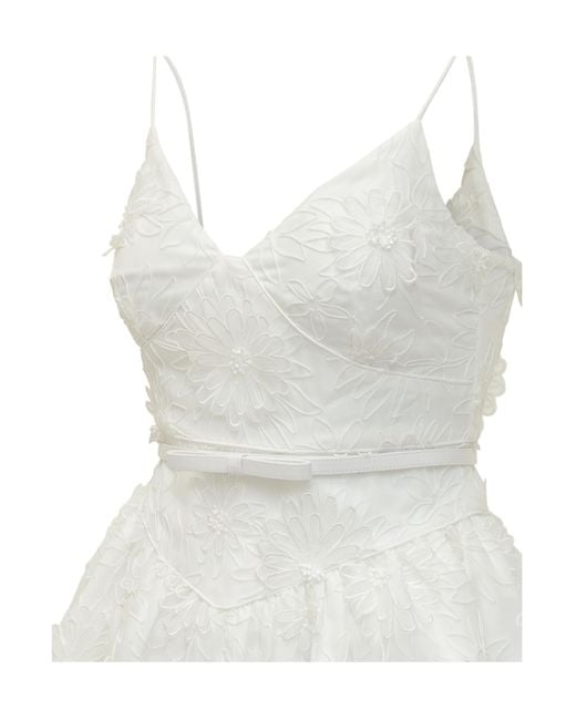 Self-Portrait White Floral Organza Mini Dress