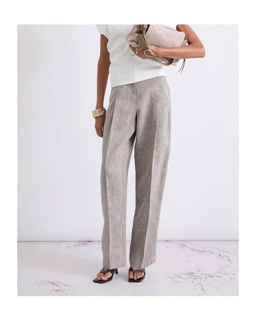Marella Gray Linen Barrel-Leg Trousers