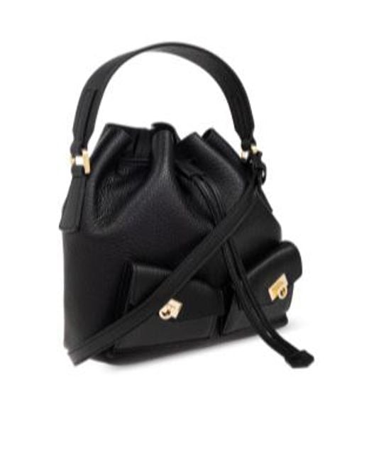 Ferragamo Black Ferragamo Hug Drawstring Mini Cube Bucket Bag