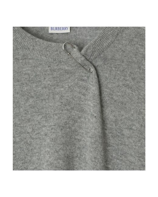 Burberry Gray Logo Intarsia-Knit Crewneck Jumper