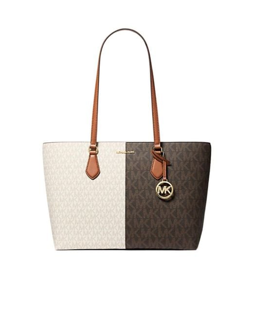 Michael Kors Natural Sheila Large Two-Tone Signature Logo Tote Bag