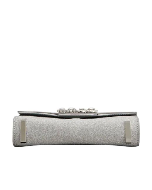 Roger Vivier Gray Flower Strass Jewel Buckle Clutch Bag Mini