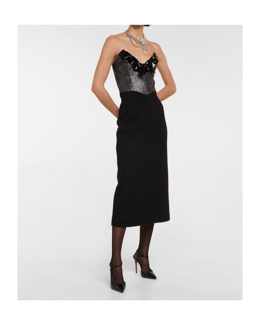 Alessandra Rich Black Tweed Midi Dress