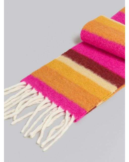 Marni White Striped Knit Scarf