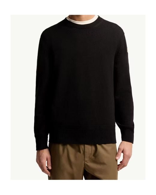 Moncler Black Logo Patch Crewneck Jumper for men