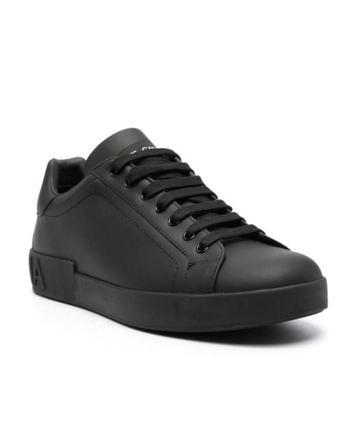 Dolce & Gabbana Black Portofino Lace-Up Sneakers for men
