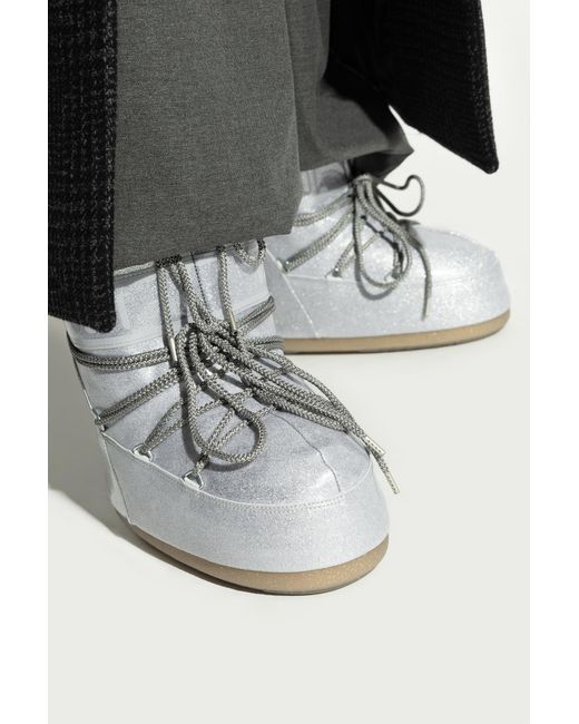 Moon Boot Gray Icon Low Glitter Lace-Up Boots