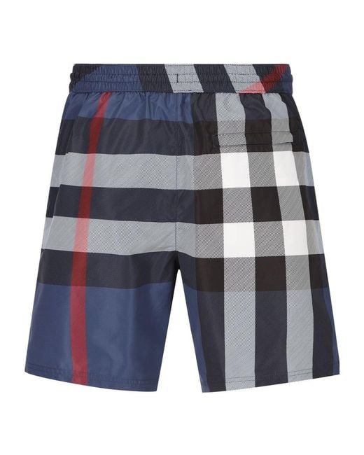 Burberry Blue Checked Drawstring Swim Shorts for men