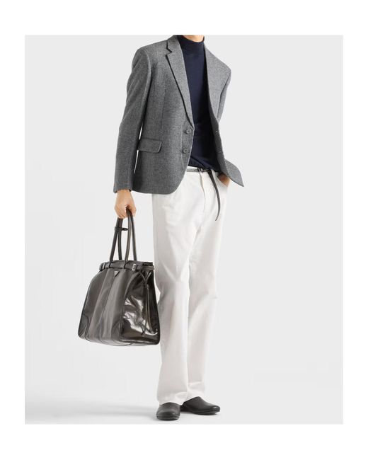 Prada White Logo-Patch Straight-Leg Trousers for men