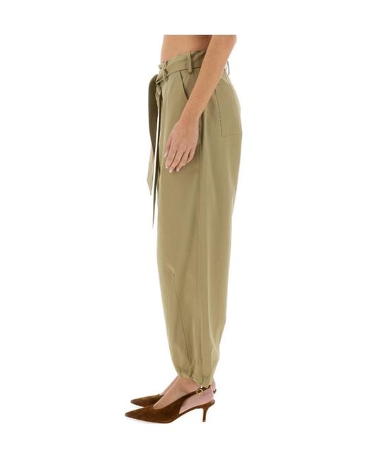 Alysi Green Belted Straight-Leg Trousers